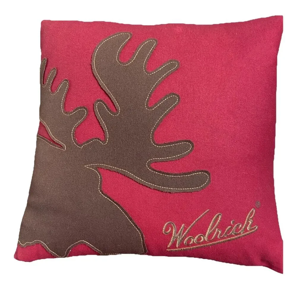 Woolrich MOOSE‎ ANTLER Decorative Appliqué Throw Feather Pillow 15”x 15” EUC